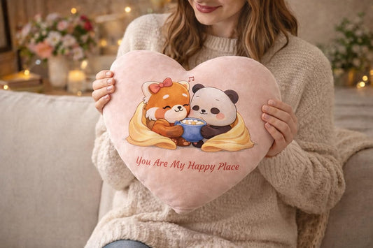 Premium Velvet Panda Heart Shape Cushion