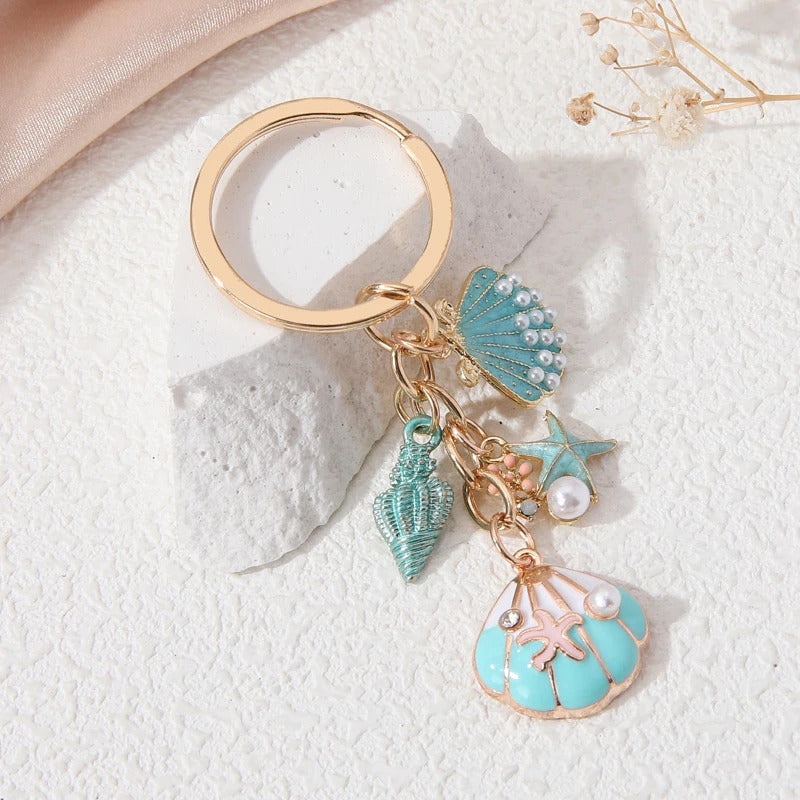 Aqua Seashell Bag Charm Keychain