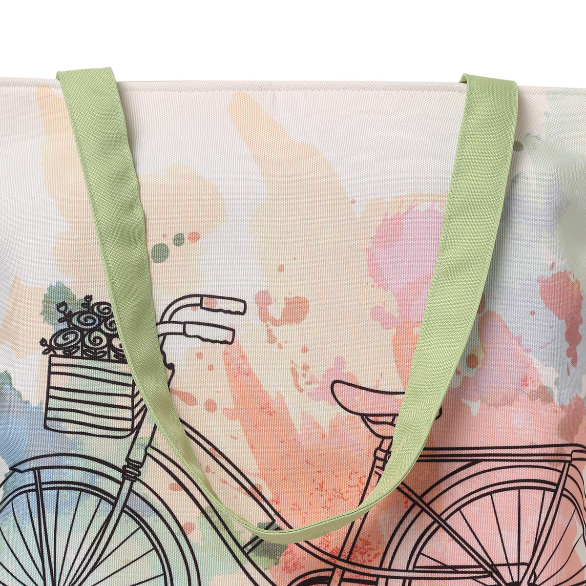 Vintage cycle print tote bag handle zoom view