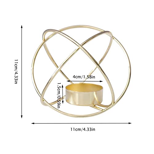 Elegant gold metal tealight holder with purple candle glowing.