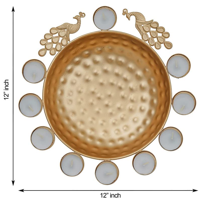 A gold plate adorned with flowers and candles, creating an elegant and enchanting ambiance.