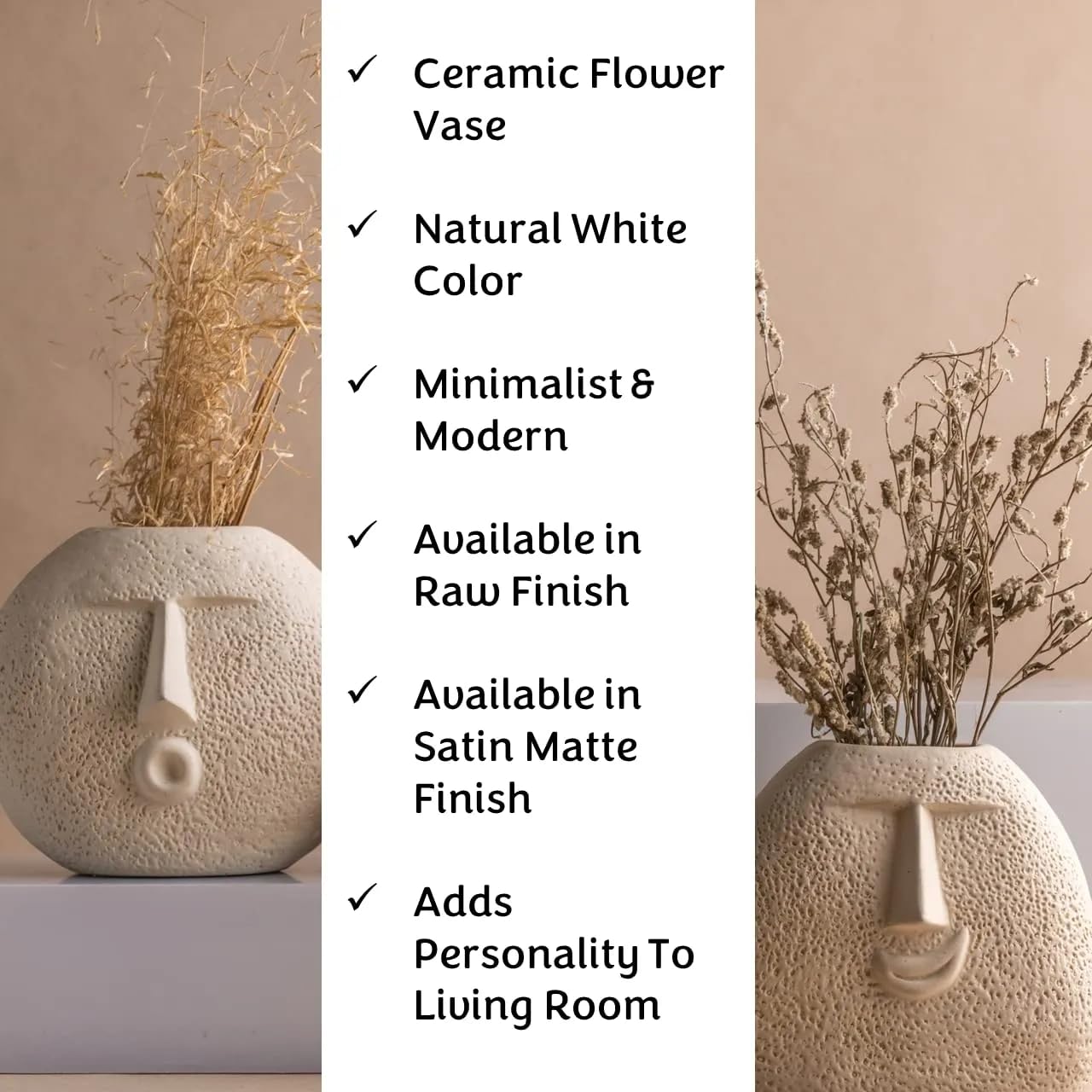 Decorative ceramic vase with a happy face, sure to brighten up your living space with its charming design.