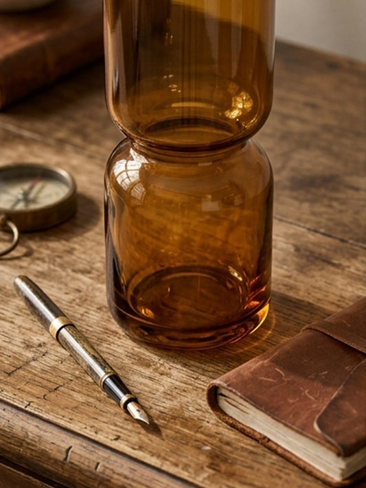 Honey Amber Hourglass Flower Vase