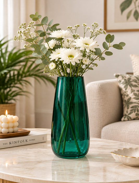 Emerald Green Crystal Glass Flower Vase