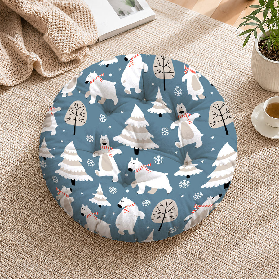 Polar Bears Printed Round Chair Cushion