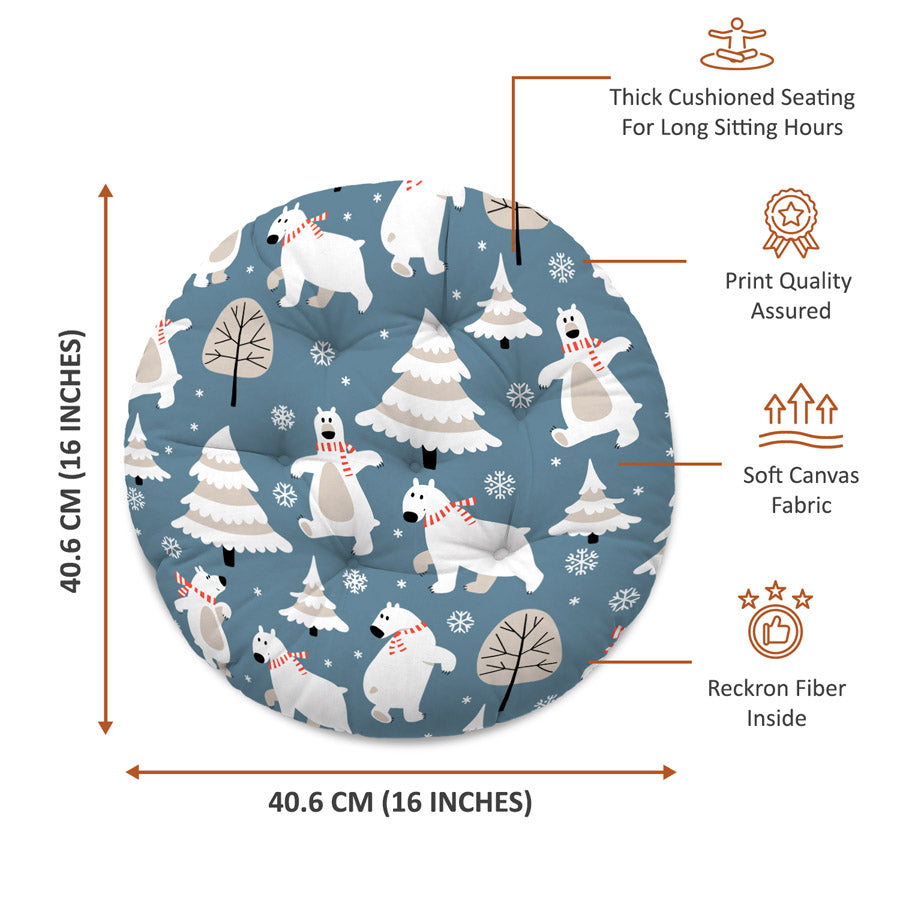 Polar Bears Printed Round Chair Cushion
