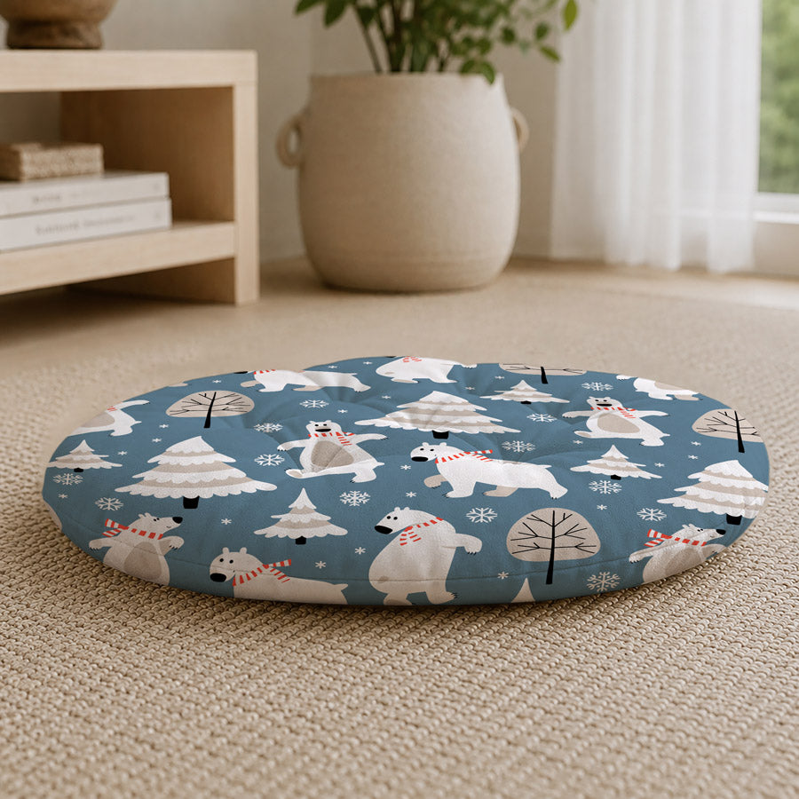 Polar Bears Printed Round Chair Cushion