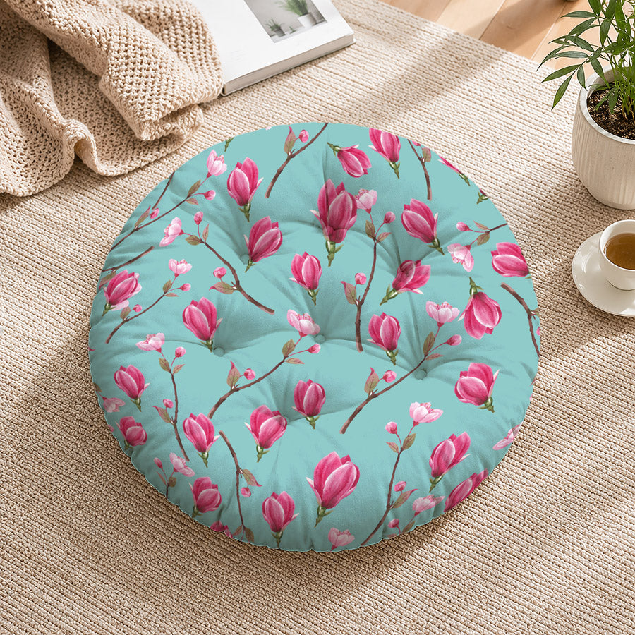 Cherry Blossom Printed Round Chair Cushion