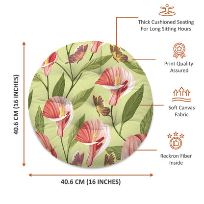 Green Floral Printed Round Chair Cushion