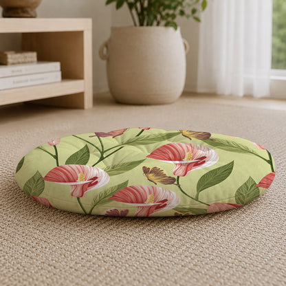 Green Floral Printed Round Chair Cushion