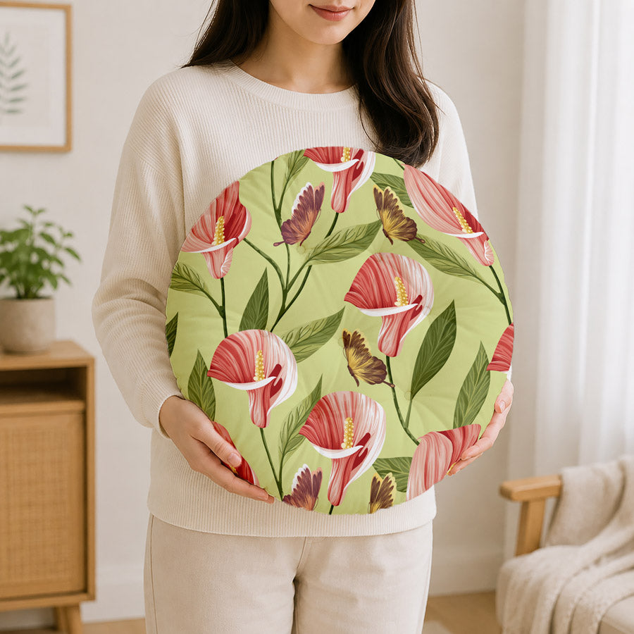 Green Floral Printed Round Chair Cushion