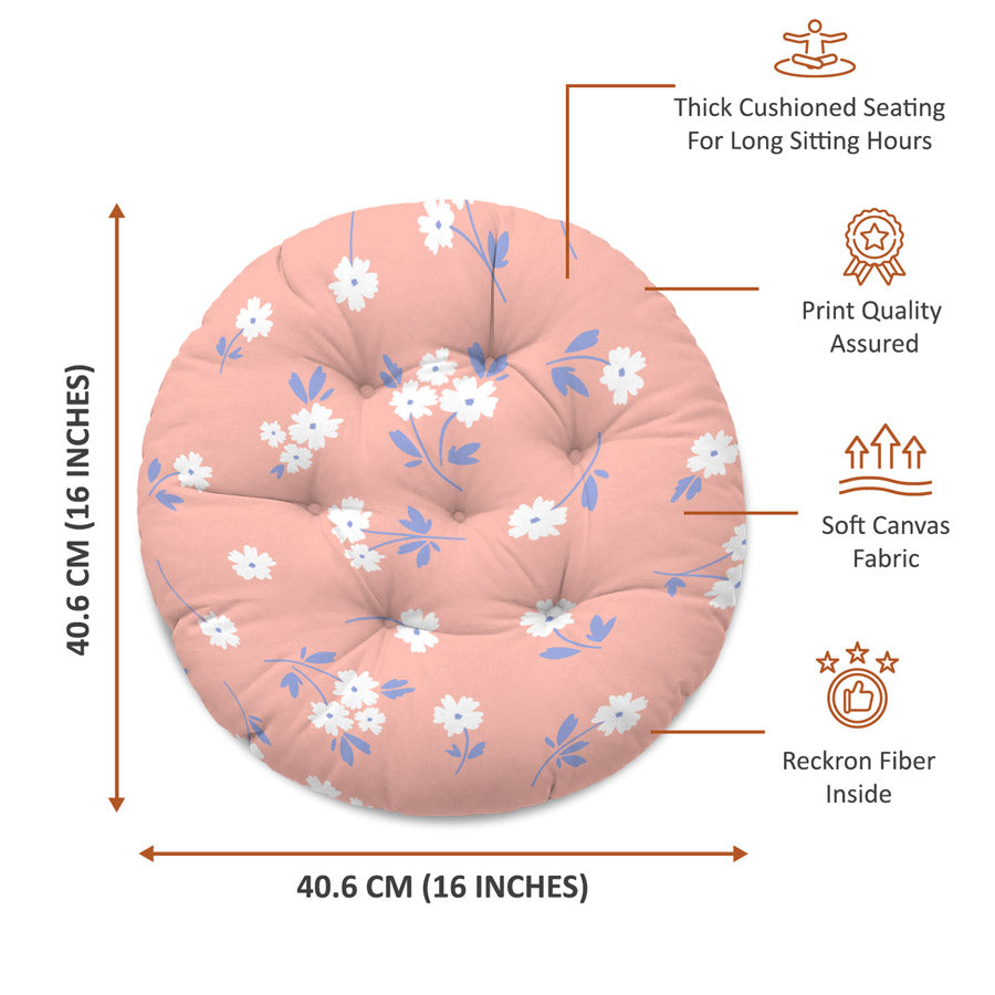 Pink Floral Printed Round Chair Cushion