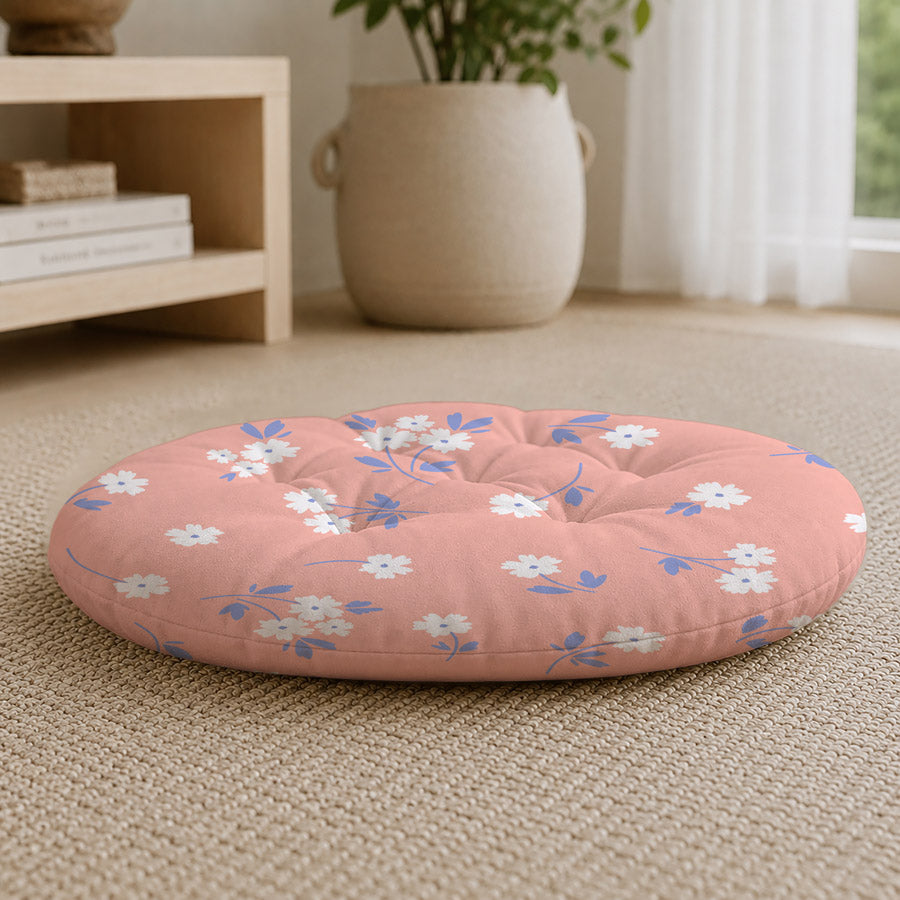 Pink Floral Printed Round Chair Cushion