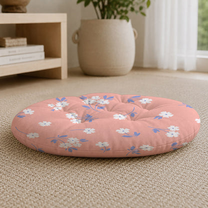 Pink Floral Printed Round Chair Cushion