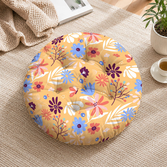 Yellow Floral Printed Round Chair Cushion