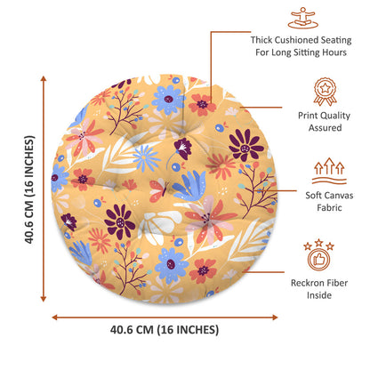 Yellow Floral Printed Round Chair Cushion