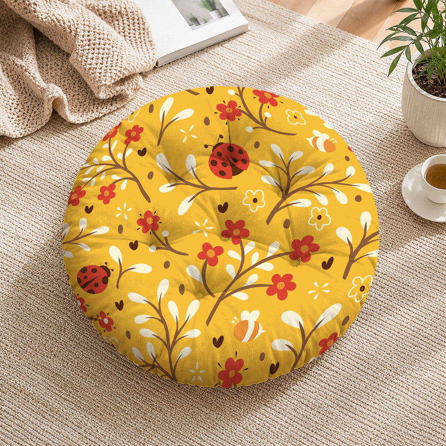 LadyBugs and Flowers Printed Round Chair Cushion