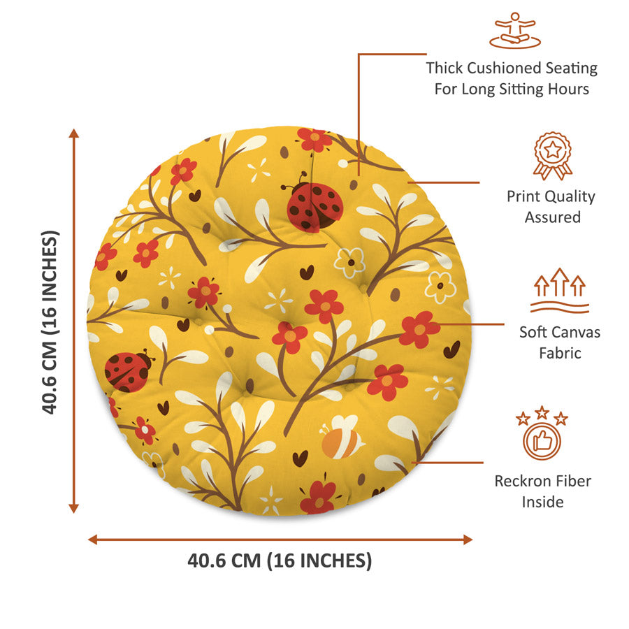 LadyBugs and Flowers Printed Round Chair Cushion
