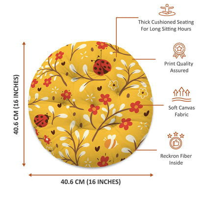LadyBugs and Flowers Printed Round Chair Cushion