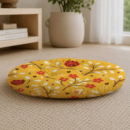 LadyBugs and Flowers Printed Round Chair Cushion