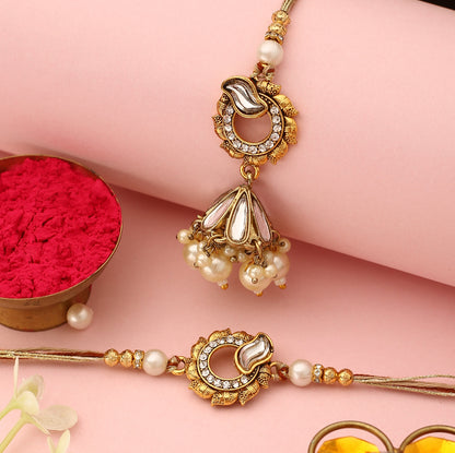 White Pearl Rakhis For Bhaiya Bhabhi