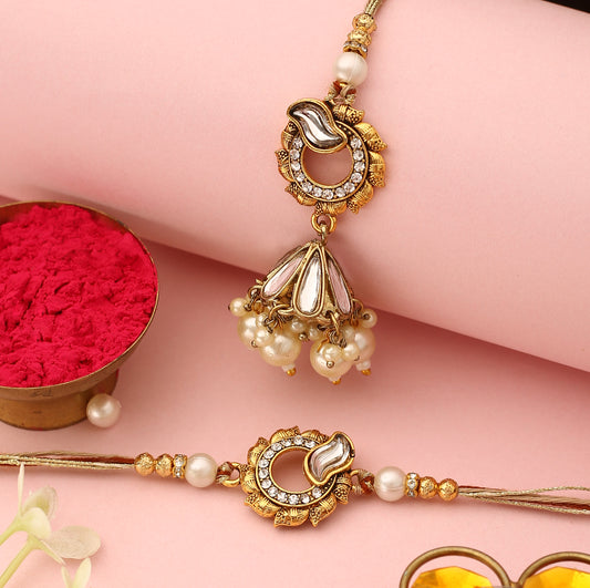 White Pearl Rakhis For Bhaiya Bhabhi