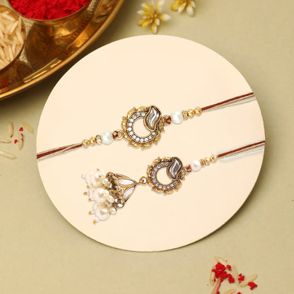 White Pearl Rakhis For Bhaiya Bhabhi