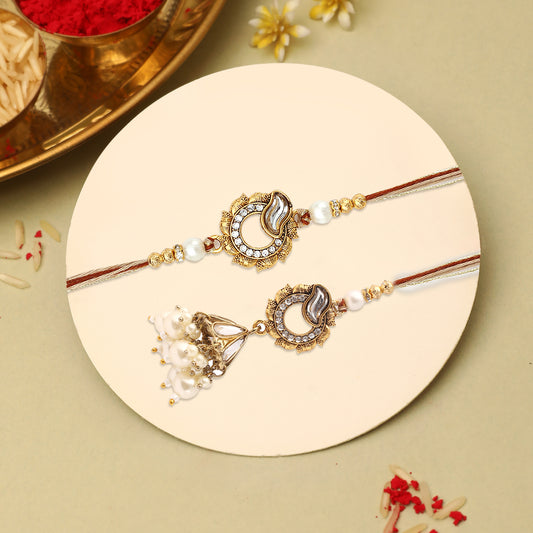 White Pearl Rakhis For Bhaiya Bhabhi