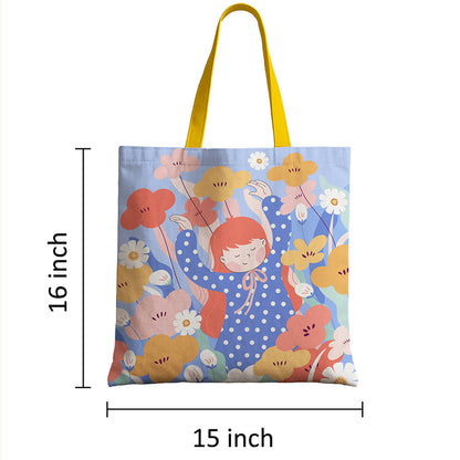 Happy Girl Canvas Tote Bag