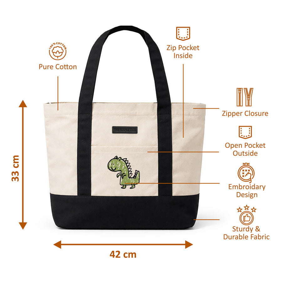 Beach Tote Bag (Crayon Dinosaur)