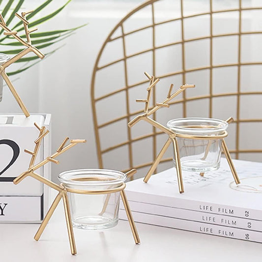 Christmas Reindeer Tealight Holder - 2 pc (Gold)