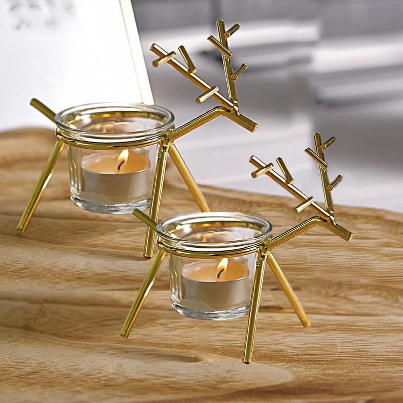 Christmas Reindeer Tealight Holder - 2 pc (Gold)