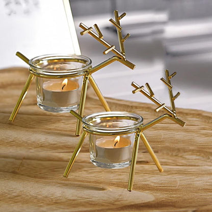 Christmas Reindeer Tealight Holder - 2 pc (Gold)