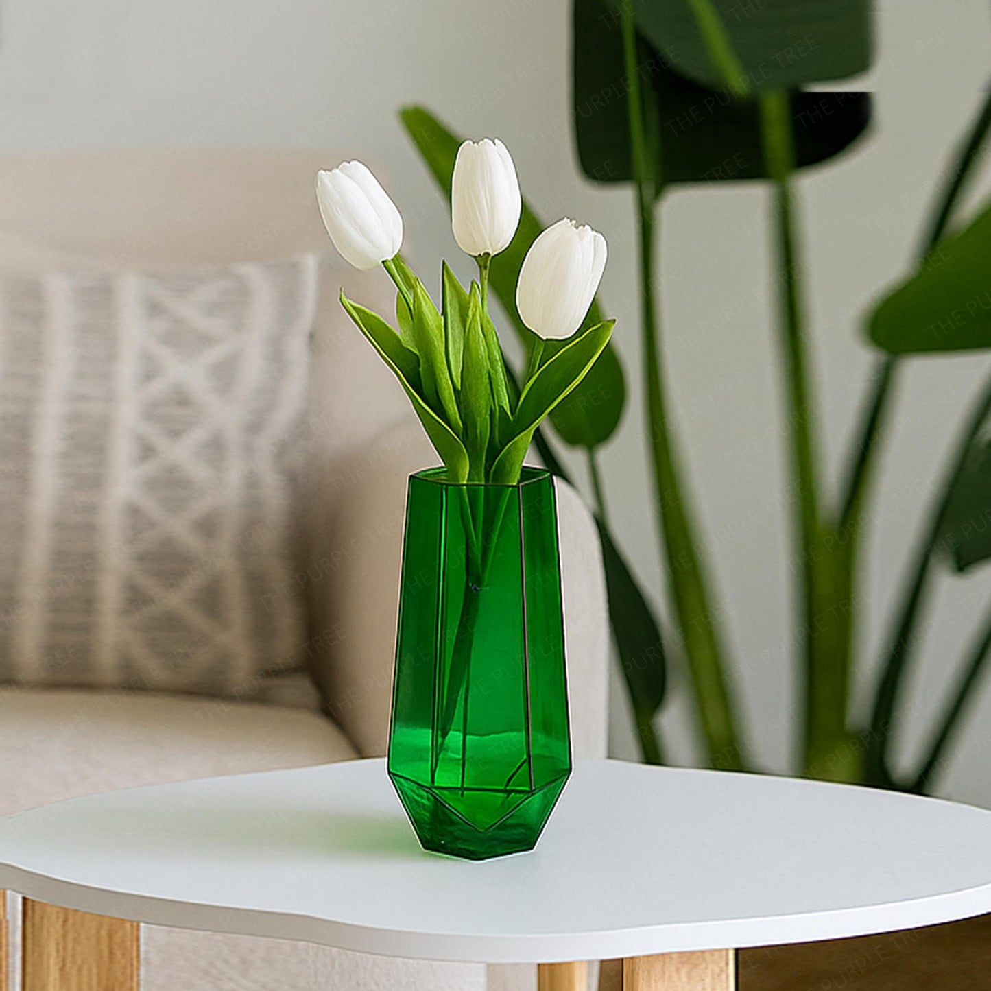 Glass Flower Vase (Pack of 1, Green)