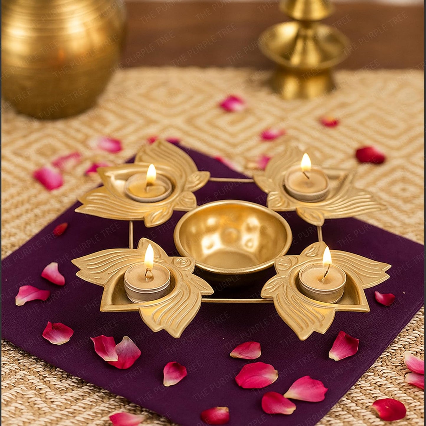 Mini Lotus Diya Urli Bowls with 4 diyas (Pack of 2)