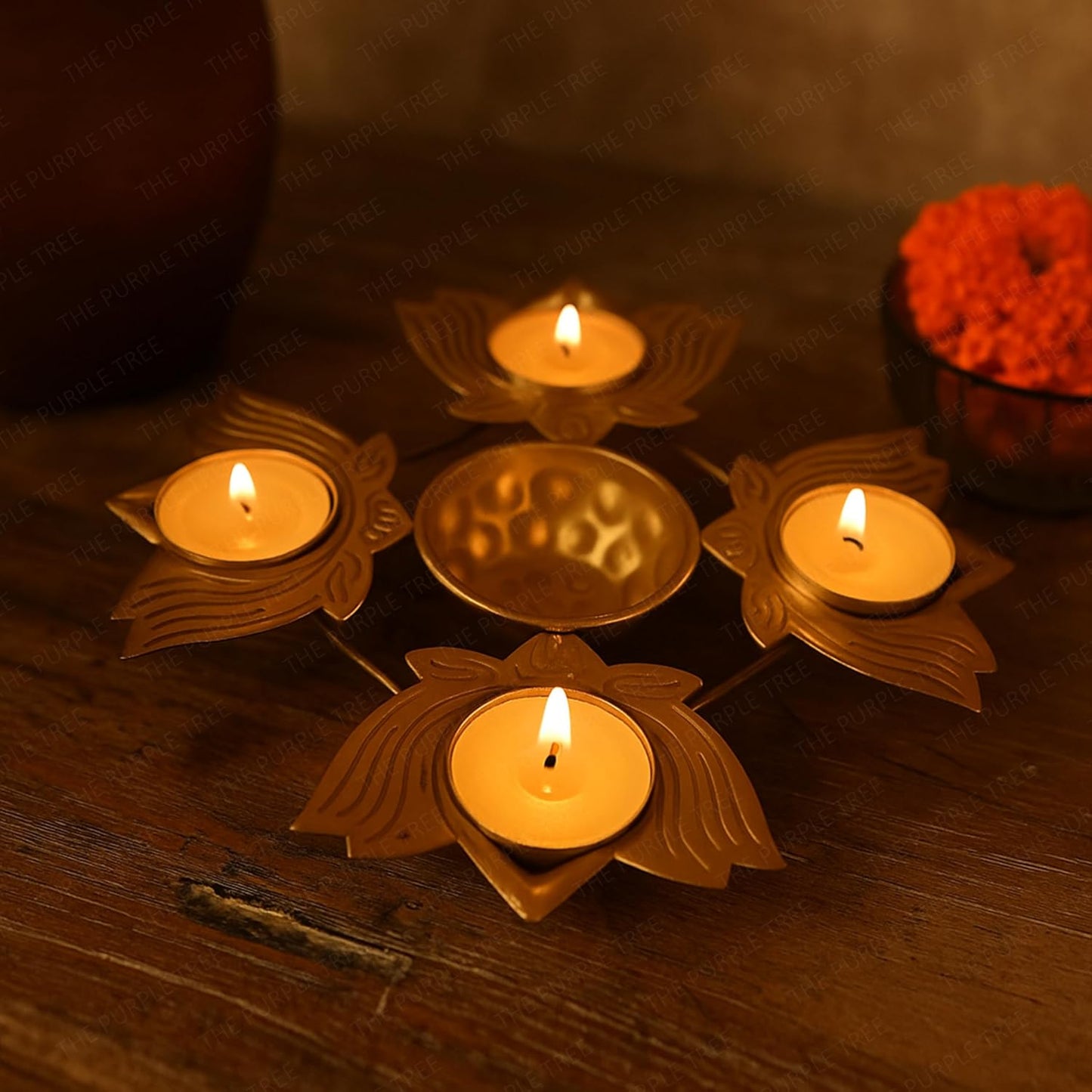 Mini Lotus Diya Urli Bowls with 4 diyas (Pack of 2)