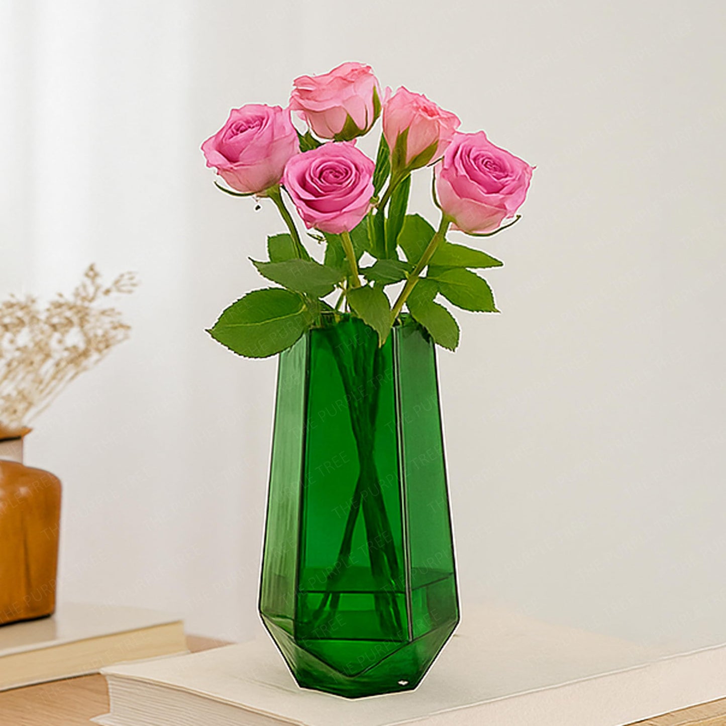 Glass Flower Vase (Pack of 1, Green)