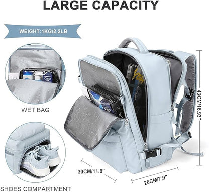 Travel Backpack with USB Charging (Blue)