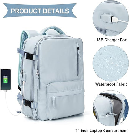 Travel Backpack with USB Charging (Blue)