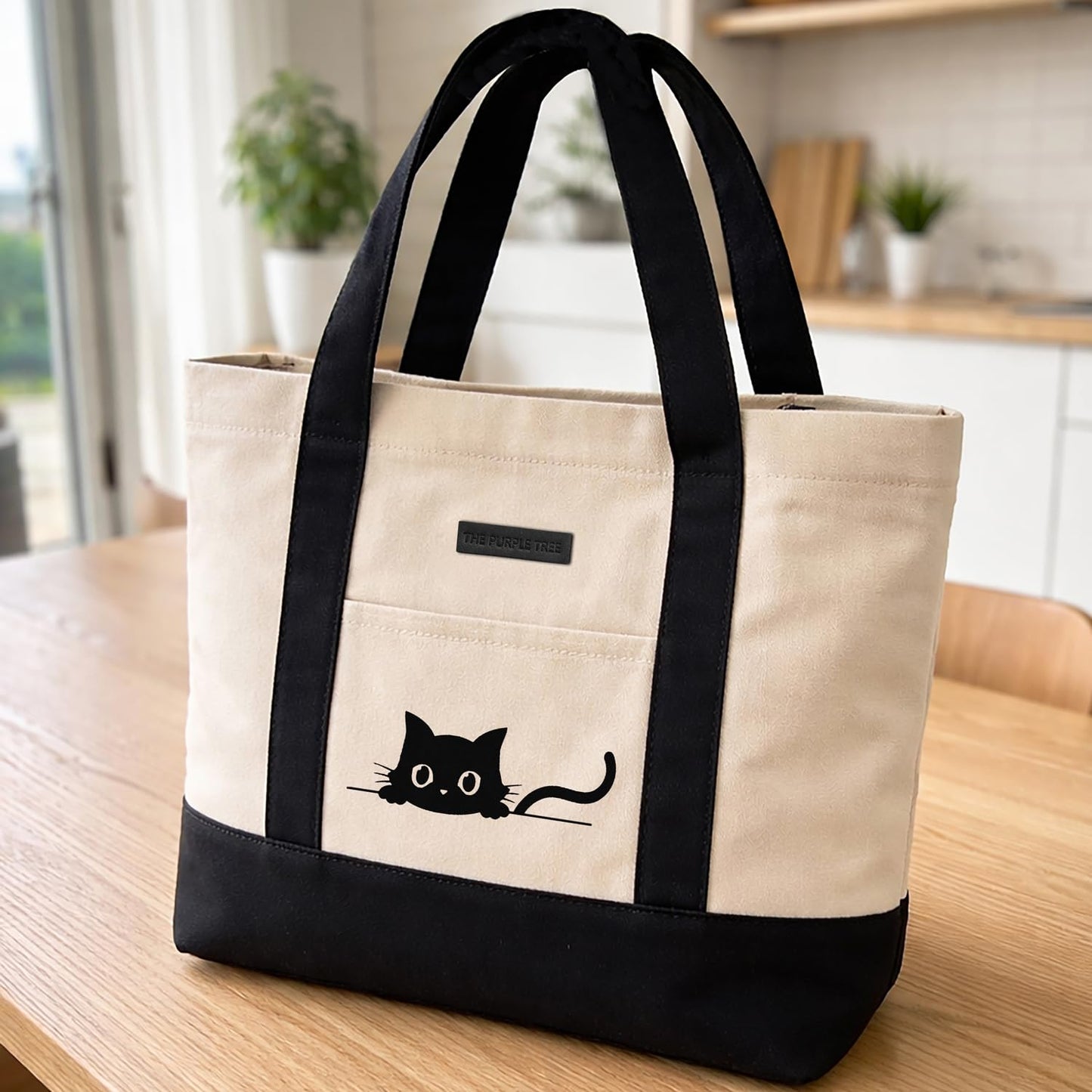 Beach Tote Bag (Peeking Cat)