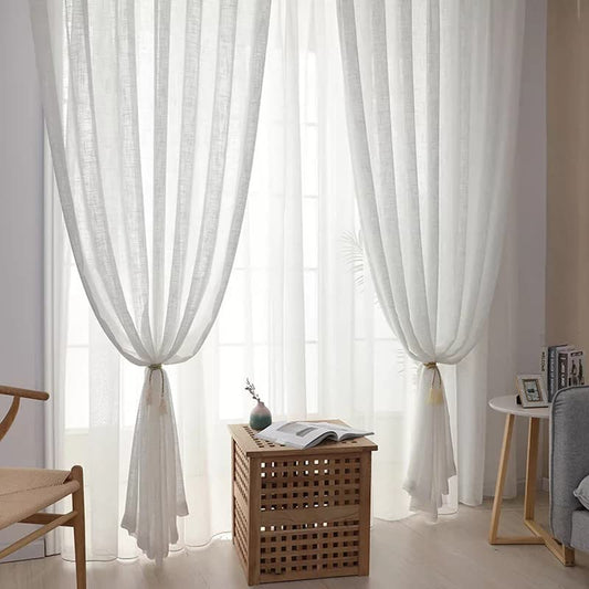 Cotton Linen Sheer Curtain Panels