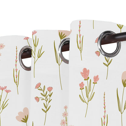 Curtain featuring delicate pink flowers and leaves, perfect for a feminine touch in any room.