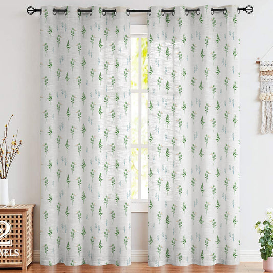 Curtain with green leaves and flowers pattern, adding a touch of nature to your room decor.