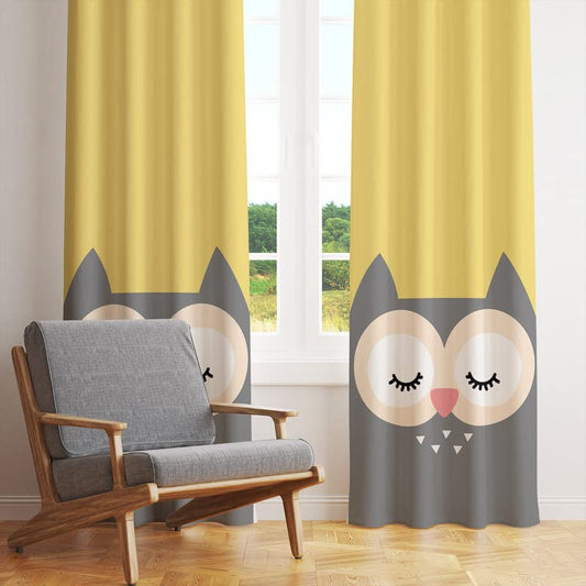 Owl Face Printed Kids Grommet Curtains