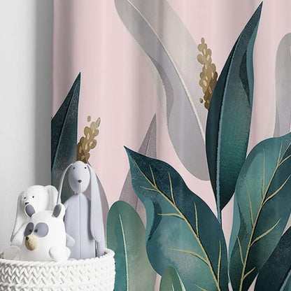 Vibrant tropical leaves cascading down like a curtain, bringing a tropical vibe indoors.