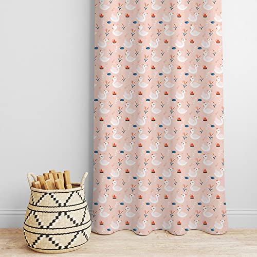 Pink curtain decorated with white birds, adding a subtle and graceful touch to your space.