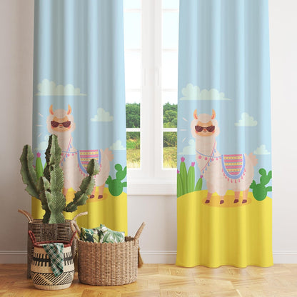 Cute Llama Premium Printed Velvet Curtains