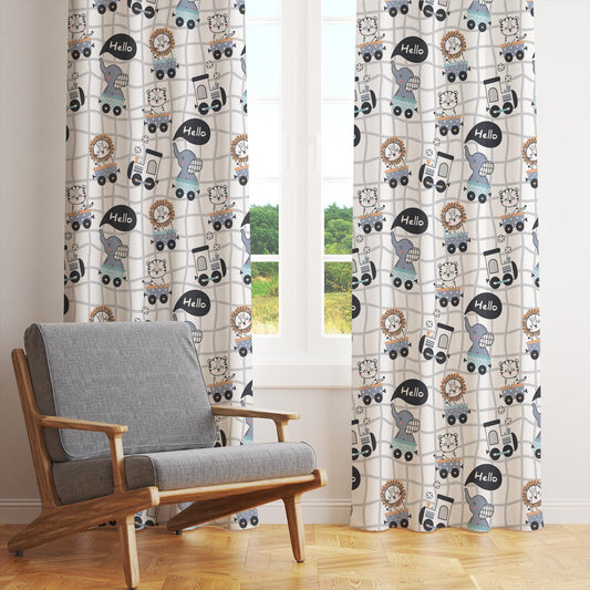 A cute baby elephant curtain decorated with cartoon animals, designed to bring joy and whimsy to the occasion.
