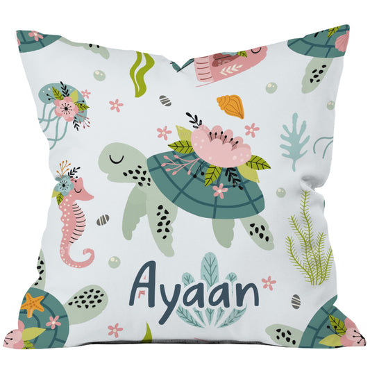 Turtle Print Name Customize Cushion for Kids and Babies