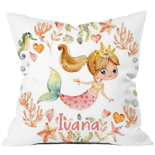 Mermaid Print Name Customize Cushion for Kids and Babies